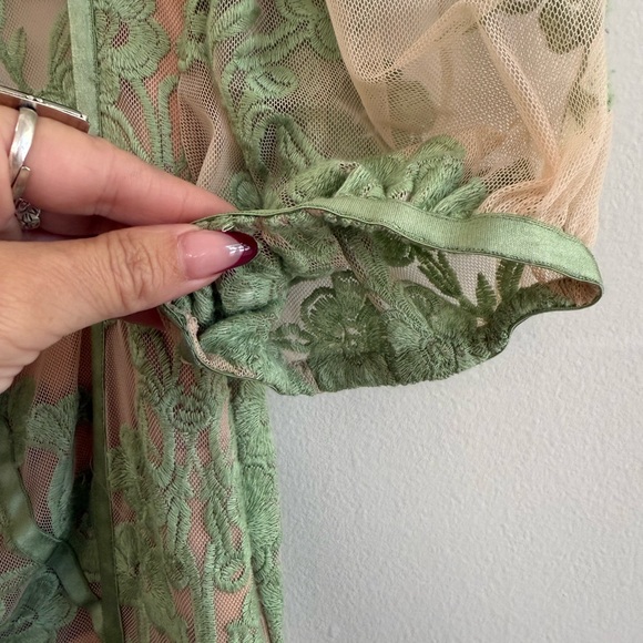 For Love And Lemons Green Floral Lace Mini Dress - -Temecula Puff Sleeve - Picture 6 of 9